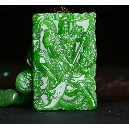 Natural Jade Green Hand-carved Guan Gong Pendant Fashion Boutique Jewelry Men and Women Martial Arts Necklace Gift Accessories