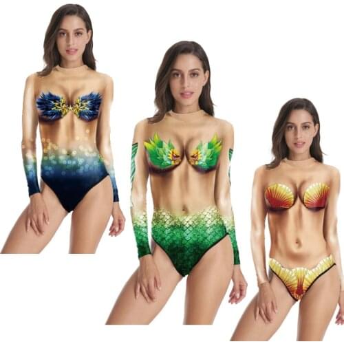 Long-sleeved swimsuit flesh-colored sexy bikini long-sleeved triangular conservative swimsuit Mermaid free diving suit