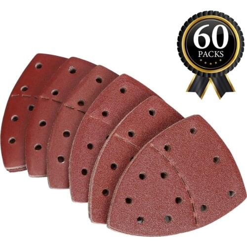 60 PCS Sanding Sheets 105*152MM 11 Holes Triangle Sandpaper Hook & Loop Abrasive Sanding Disc 40/60/80/120/180/240 Grit