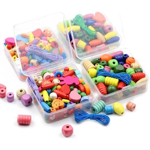 JHNBY 3 style Box Mix color Natural Wood Beads Child Teething Educational toy DIY Wooden Beads for Jewelry necklace Sets Making