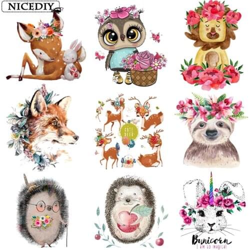 Nicediy Animal Heat Transfer Vinyl Sticker Thermal Transfers Flower Iron On Patches For Clothes Applique Sticker Badge