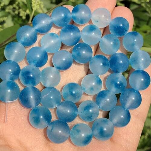 Natural Gradient Blue Chalcedony Jades Stone Beads Round Loose Spacer Beads For Jewelry Making DIY Bracelets 6/8/10mm 15"Inches