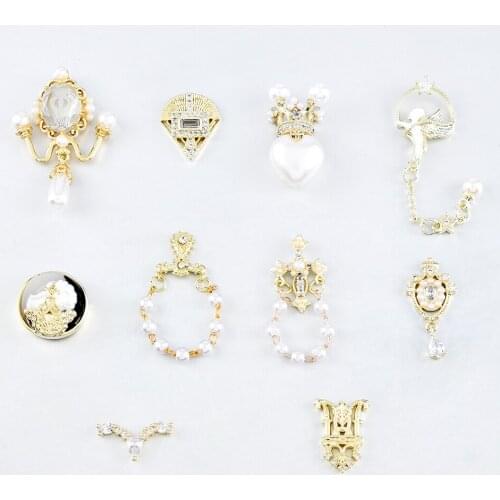 2020 New 1 Pc DIY Luxurious Retro Jewelry Slices Charm Accessories Dropshipping 3D Nail Art Metal Decoration Pearls Zircon Alloy
