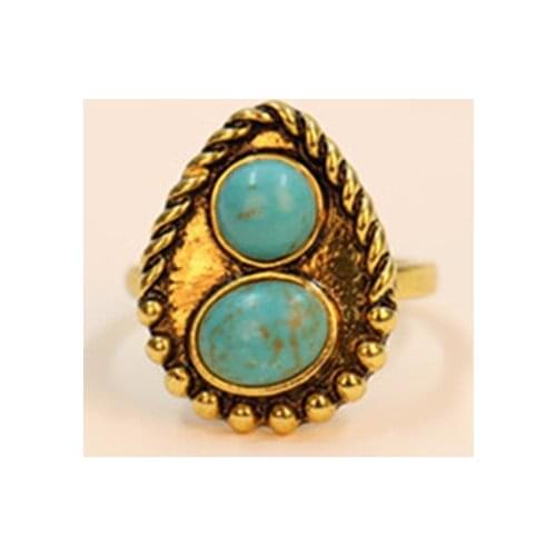 Charm Retro Style Tibet ring Carved Flower Lace inlay Oval Blue stone Ring