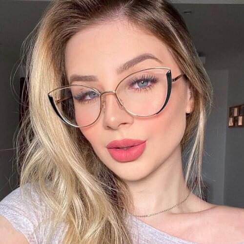 O-Q CLUB Women Glasses Myopia Prescription Anti Blue Light Cat Eyes Eyeglasses Fashion New Metal Spectacles 95721