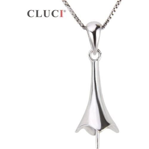 CLUCI 925 High Quality Flower Bud Pendant Accessary for Pearl Jewelry Making Sterling Silver Flower Charms Jewelry SP135SB