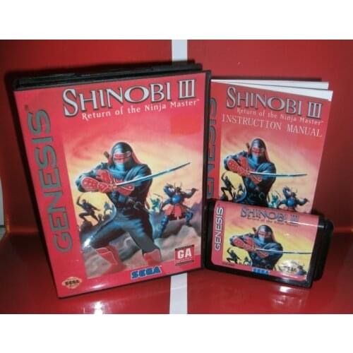Shinobi 3 - Return of the Ninja Maste US Cover with Box and Manual For Sega Megadrive Genesis Video Game Console 16 bit MD card