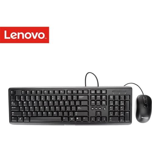 Lenovo KM4802A Wired Keyboard and Mouse Combo Low-Profile Ergonomic Desktop USB Mouse and Keyboard Combo with Multimedia Keys