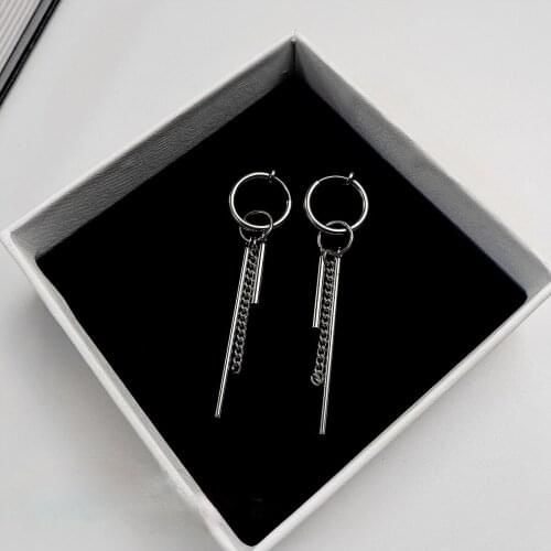QiLuxy Stainless Steel Tassel Chain Drop Earrings for Women Men Fashion Punk Hop Hip Dangle Earrings Party Jewelry