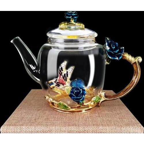 -20 Low Temperature & High Temperature 150 Gao Peng Glass Teapot Tea Teapot Kettle Luxury Rose Inlaid Decoration