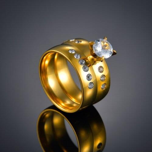 Wedding Rings for Women Men Couple Promise Band Set Crystal Zircon Stainless Steel Engagement Jewelry Dropshipping for Lovers