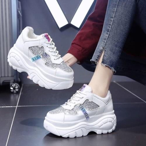 Women Chunky Sneakers Vulcanize Shoes Korean Fashion New Female Black White Platform Thick Sole Running Casual Shoe Woman 7cm