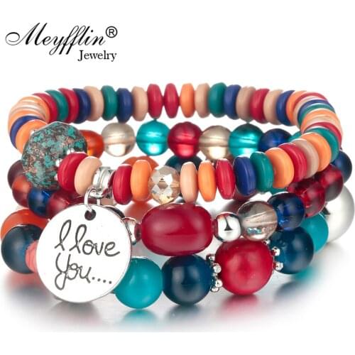 Meyfflin Stone Beads Charm Bracelets for Women Boho Elastic Multilayer Bracelets & Bangle Fashion Female Jewelry Christmas Gift