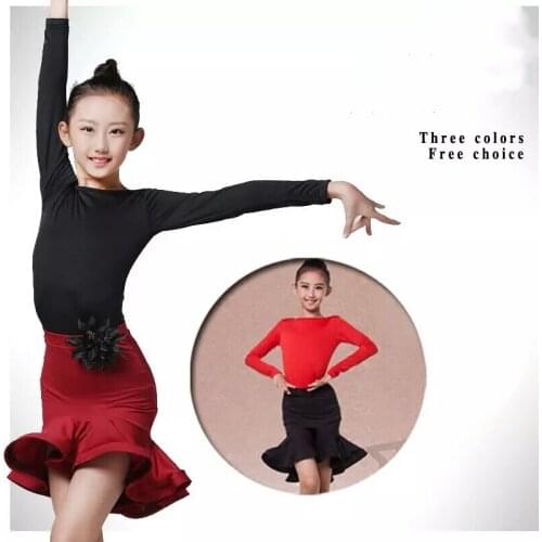 Hot Sale Cheap Girls long sleeves O-Collar Dance Dresses Cild Kid Performance salsa tango Latin Skirt Suit Practice Dress