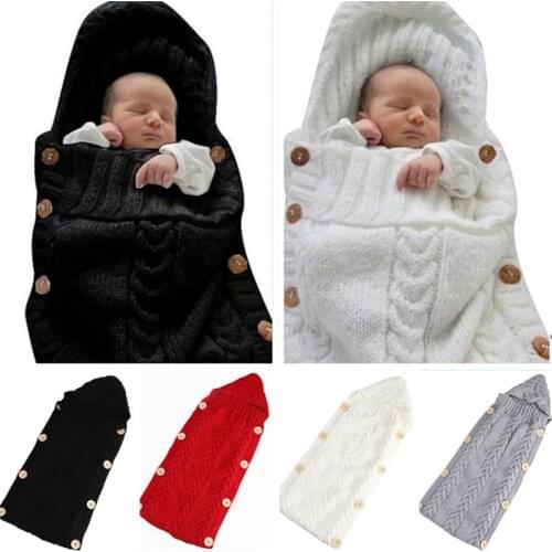 0-6Months Newborn Baby Winter Warm Sleeping Bags Infant Button Knit Swaddle Wrap Swaddling Stroller Wrap Toddler Swaddle Blanket