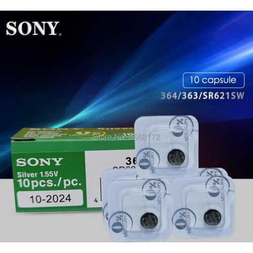 10pcs For Sony Original 1.55V 364 SR621SW V364 SR60 SR621 AG1 Single grain packing Watch Battery Button Coin Cell