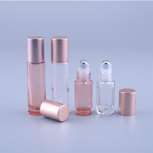100PCS 10ml Pink Color Thick Glass Roll On Essential Oil Empty Perfume Bottle Roller Ball Bottle For Travel