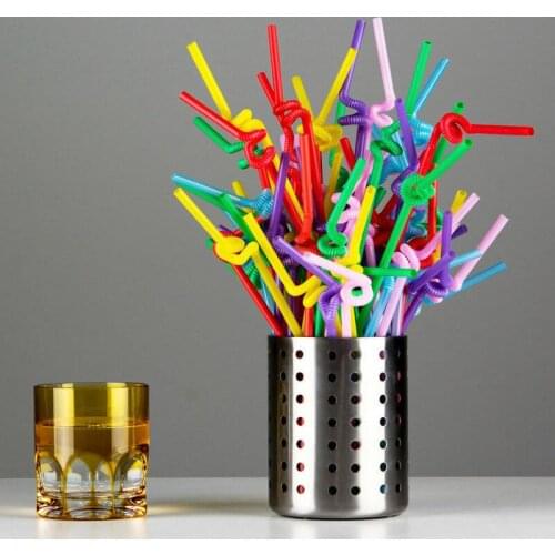 100pcs Bright Colorful Plastic Bendable Drinking Straws Disposable Beverage Straws Wedding Decor Mixed Colors Party Supplies