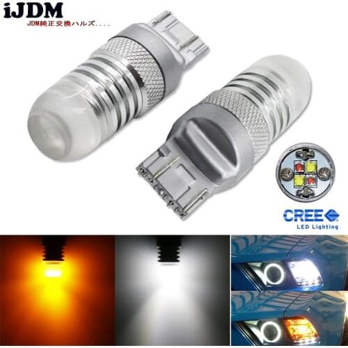 IJDM Car 7443 LED Diodes White/Amber Dual Color Switchback SRCK 7443 7444 T20 W21/5 LED Bulbs For Front Turn Signal Lamps,12V