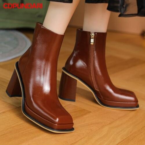 New Genuine Leather High Heels Platform Ankle Boots Women Autumn Winter Short Boots Party Shoes Bottes Plateforme Botines