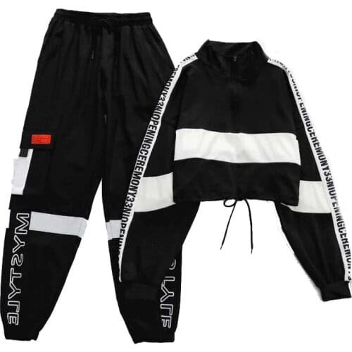 Winter Autumn Streetwear Hip Hop Cargo Pants Women Letter Printed Harajuku BF Loose 2 Piece Set Pants Women