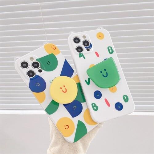 Smiley Stand Holder Phone Case For iPhone 12 Pro Max XR XS Max X 6S 7 8 Plus 11Pro SE 2 Shockproof Transparent Back Cover Fundas