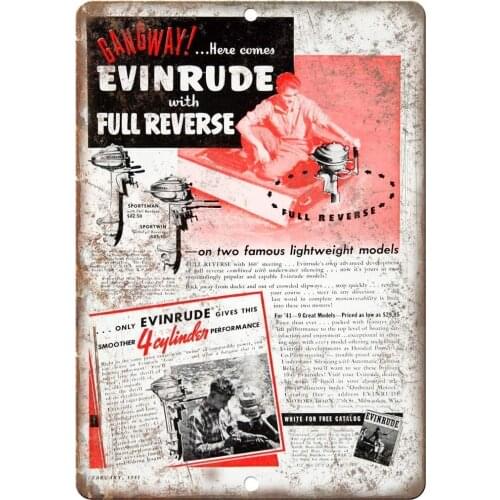 Evinrude Outboard Motor Boat Aluminum Metal Sign Multipurpose Classic Plaque Poster for Store, Bar, Home Decoration 12x8 inches
