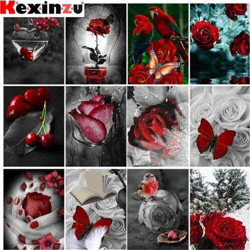 Kexinzu Diamond painting "Red rose landscape" Full Square/Round Drill Wall Decor Inlaid Resin Embroidery Craft Cross stitch