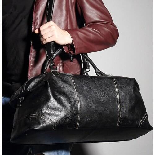 Fashion Black Natural First Layer Cow Leather Mens Travel Bags Perfect Quality Genuine Leather Travel Totes