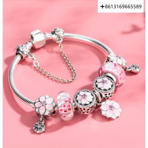 Fashion Pandoras Charms Silver 925 Original Copy 1:1, DIY Female Magnolia Crystal Bead Bracelet Jewelry Gift