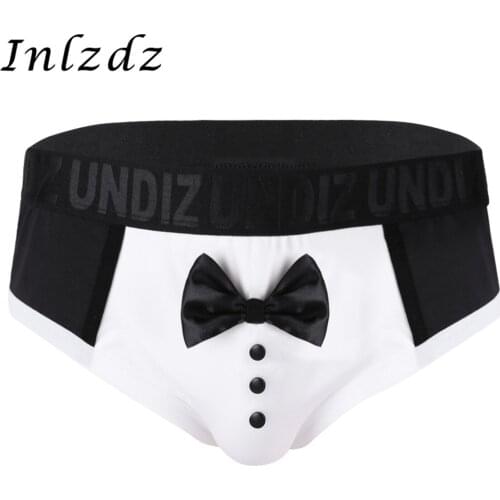 Mens Erotic Lingerie Sex Underwear Color Splice Cute Hot Sexy Panties Bow Tie Tuxedo Briefs Sexy Exotic Gay Underwear Underpants