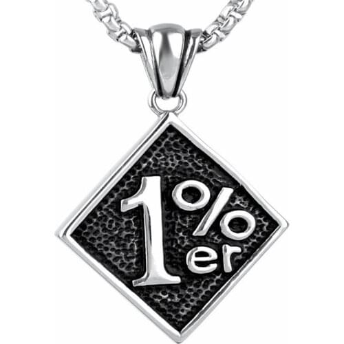 Silver Color 316L Stainless Steel Outlaw One Percent 1% ER Necklace 24inch Chain Motorcycle Biker Mens Necklace