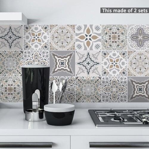 15/20cm Retro DIY Moroccan Style Tile Sticker PVC Waterproof Wall Decal Art Furniture Bathroom Kitchen Tile Sticker Wall Decor