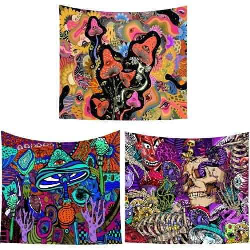 Wall Tapestry Cartoon Mushroom Patterns Decorative Cloth Hanging Carpet Indoor Decorations for Bedroom