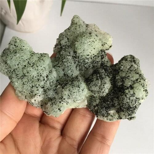 Natural green quartz crystal black tourmaline mineral specimen dot healing ornament