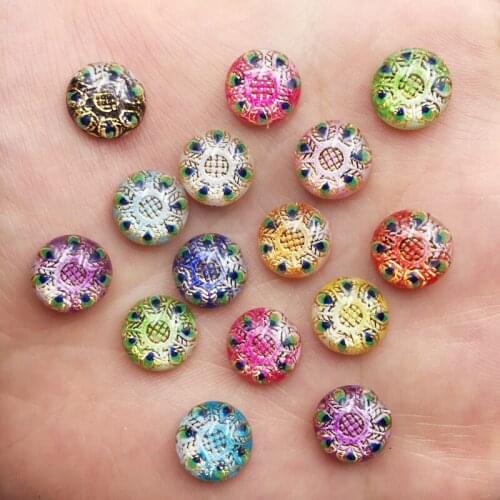 New 80pcs Mix Resin 10mm Colorful Peacock Round Flat back Rhinestone Appliques DIY Wedding Scrapbook Craft SF839