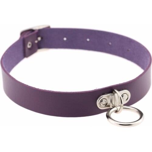 New Gothic Hippie Purple Voilet Wide Leather Strip With Silvery Pendant Charm Choker Pendant Necklace For Women Collar Cuero