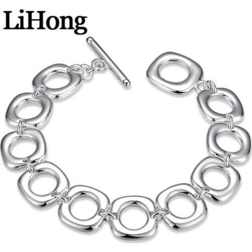 New 925 Sterling Silver Square Round Round Chain Bracelet Female And Male Charm Wedding Engagement Fashion Party Jewelry