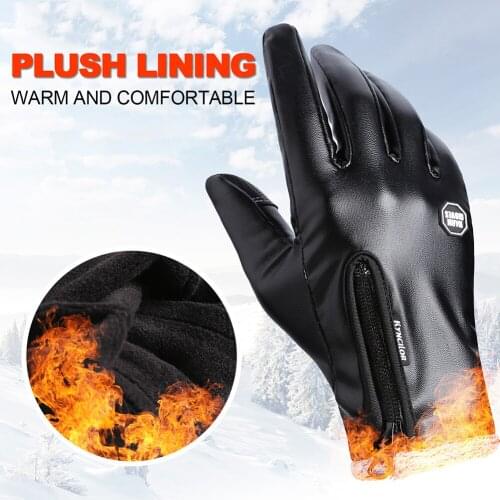 Outdoor Riding Gloves Windproof And Waterproof Zipper Leather Gloves For Men And Women Winter Touch Screen Plus Velvet Warm Glov