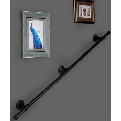 KINMADE Staircase Handrail Industrial Loft Pipe Style Handrail Wrought Iron Banister Rail Wall Support Hand Railings for Stairs