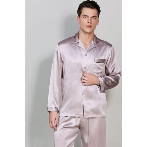 19MM 100% Silk Pajamas Men Suit Sleepwear Blue Yellow Gift Nightwear Luxury Casual Lovers Long-Sleeved Home Clothing Pijama