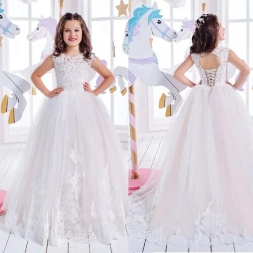 Flower Girl Dresses Ivory Elegant First Communion Dress For Little Girl O-Neck Cheap Kids Princess Dress