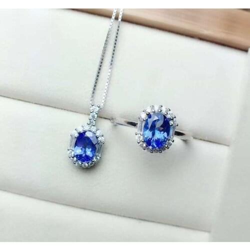 Real Natural Tanzanite jewelry set Natural Real Tanzanite 925 sterling silver 1pc pendant,1pc ring