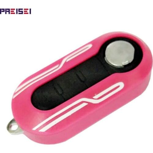 PREISEI Pink Car Flip Remote Key Case Fob For Fiat 500 Key Replace