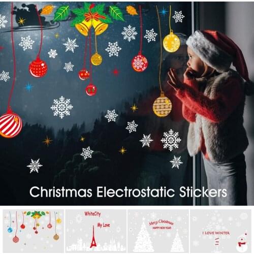 Christmas Electrostatic Stickers Reusable Decal For Window Glass Stickers Shop Stickers New Year Decoration