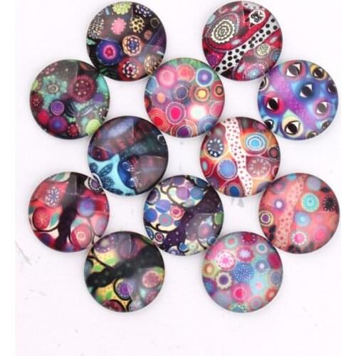 Handmade 6 Size Glass Mixed Decorative Pattern Round Flatback Cameo Cabochon Domed DIY Jewelry Charm Photo Pendant Setting