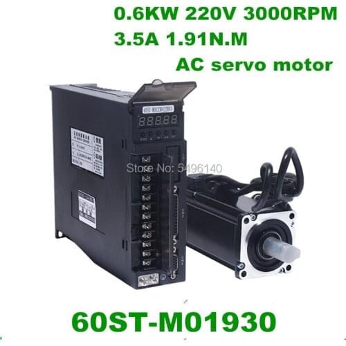60ST-M01930 220V 600W 3000RPM AC Servo motor 1.91N.M. Single-Phase ac servomotor drive permanent magnet Matched Driver