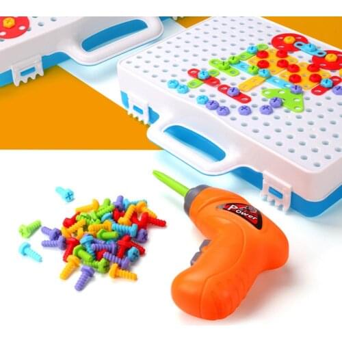 Drilling Screw 3D Creative Mosaic Puzzle Toys For Children Building Bricks Toys Kids DIY Electric Drill Set Boys Educational Toy