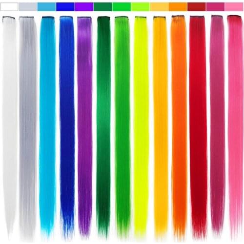 20Inches Synthetic Long Single Clip In One Piece Hair Extensions Rainbow Colors Straight Hairpiece for Women 10PCS/Lot
