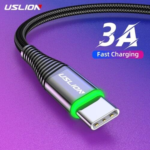 USLION 3A LED Micro USB Type C Cable Fast Charging Cable For Xiaomi Samsung Mobile Phone Charger Wire Charger Data line